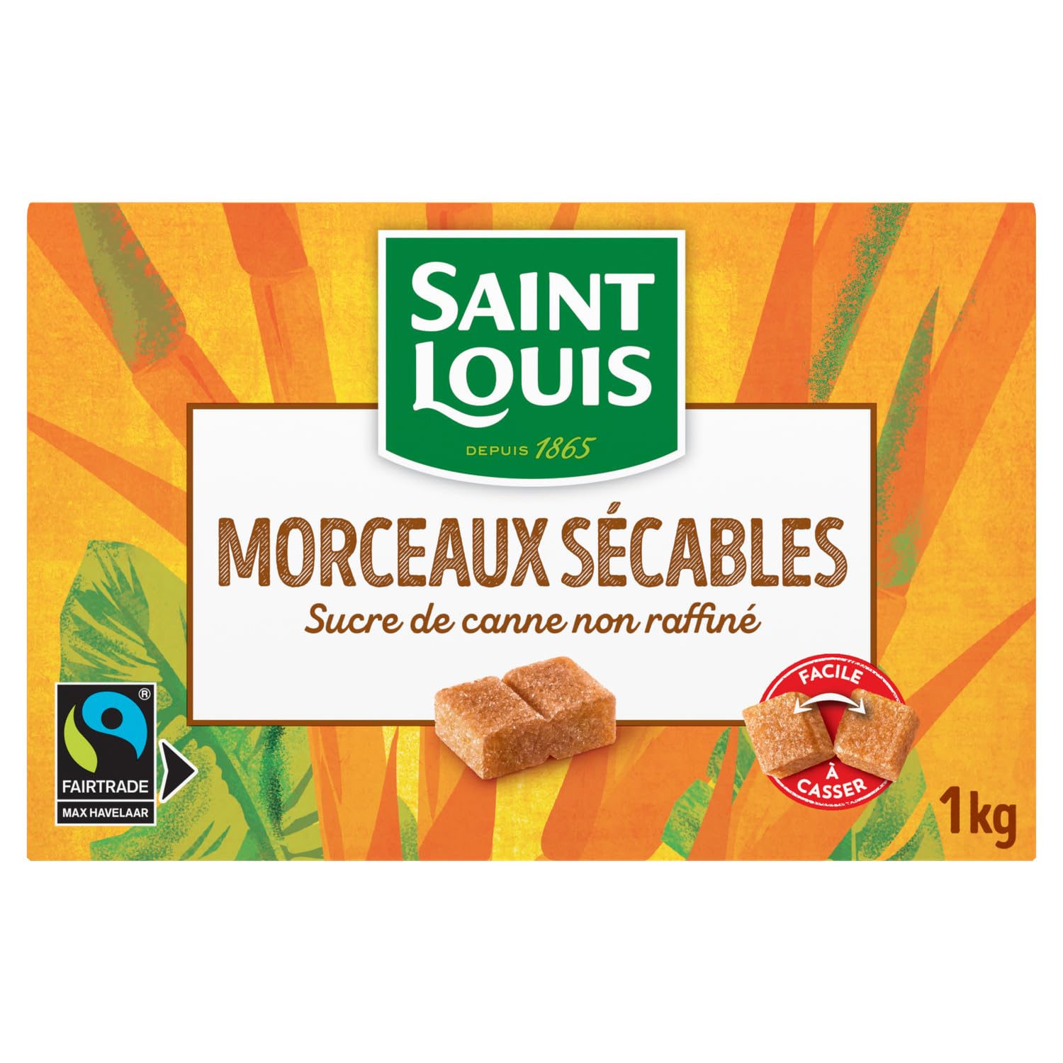 SAINT LOUIS Sucre de Canne Non Raffiné en Morceaux Sécables 1kg — Authentique Saveur de Terroir, Commerce Équitable - Lot de 4