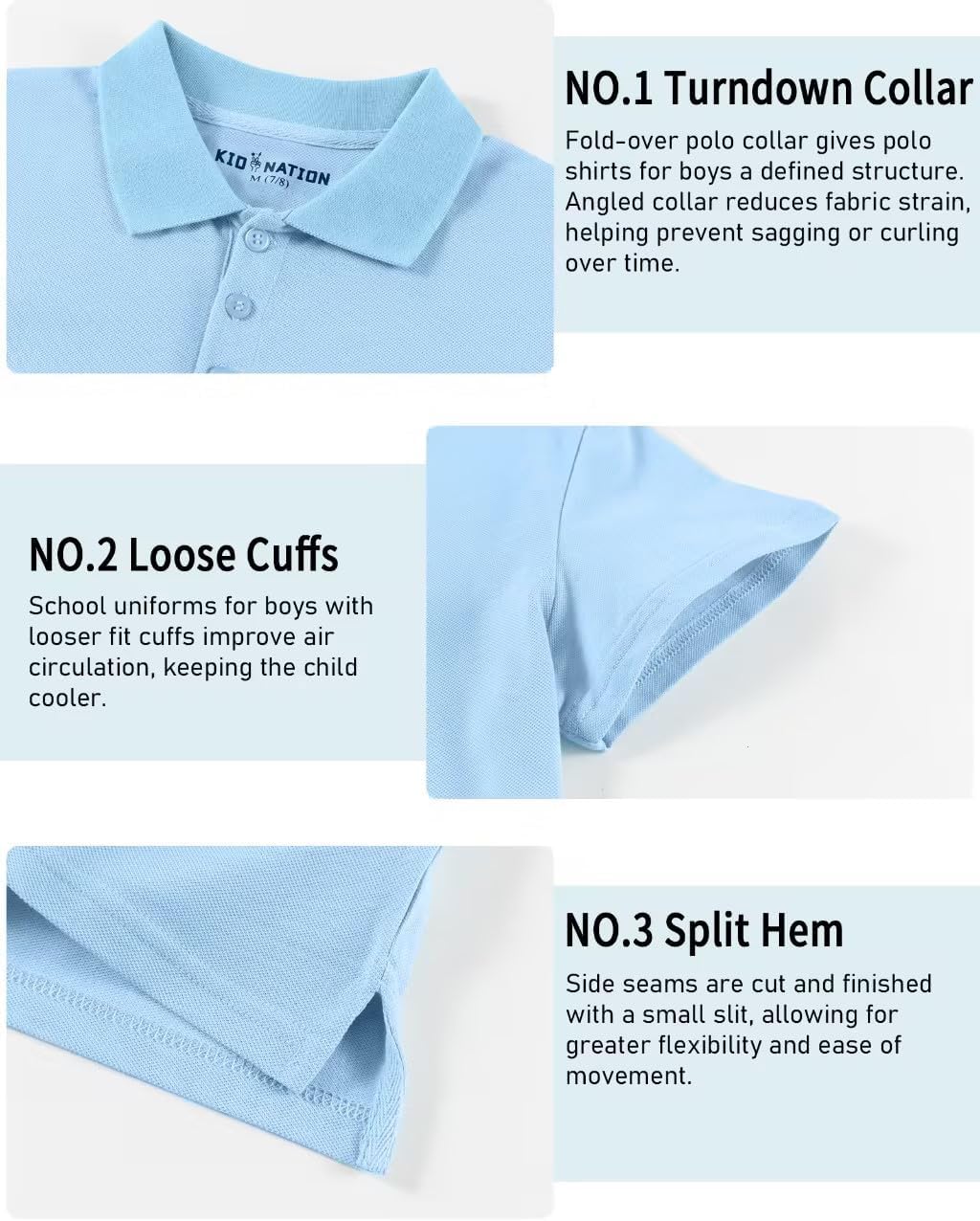 Kid Nation Boys Polo Shirt Girls Uniform Shirt Moisture Wicking Collared Shirt Kids Tennis Golf Shirt Pique Shirts Short Sleeve Shirt Blue 8-10 Years - Image 5