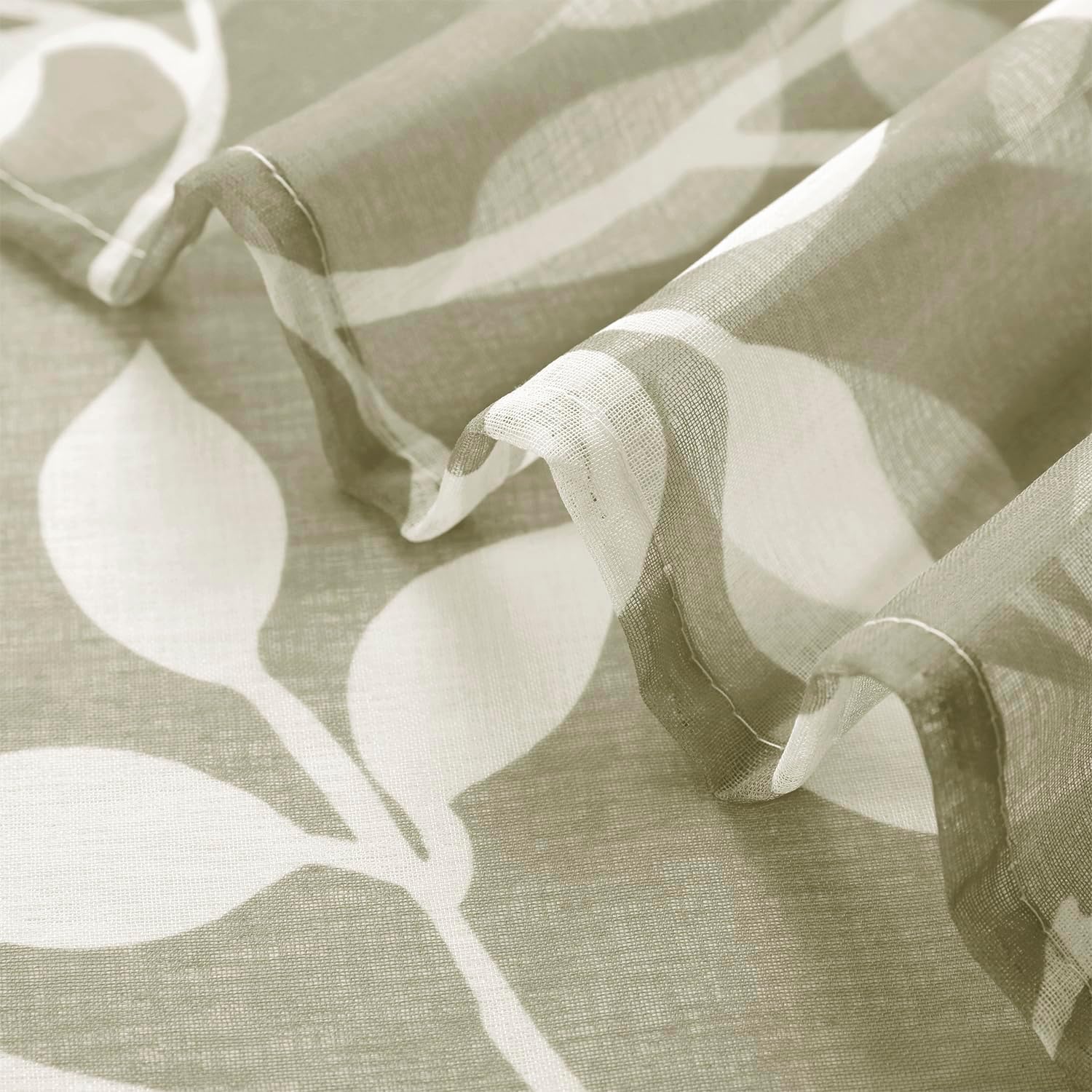 XTMYI Neutral Curtains for Dining Room 84 Inch Length 2 Panels,Earthy Tone Leaf Patterned Boho Sheer Country Rustic Curtains for Living Room,Light Brown Taupe