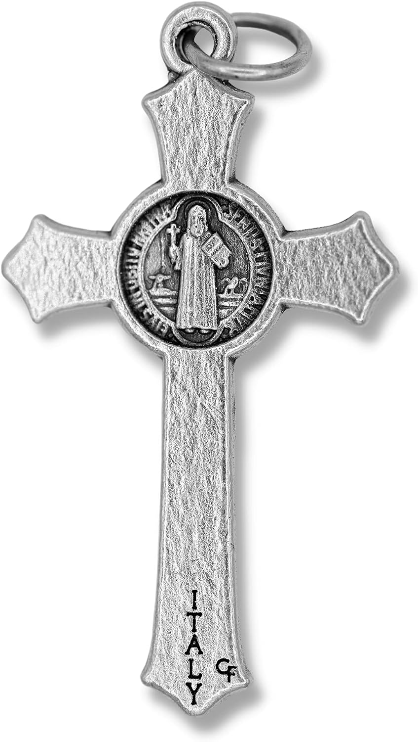 Caritas et Fides St. Benedict Crucifix Cross for Rosary Making - 1.5 Inch Silver Oxidized Crucifix Rosary Part - 25 Count, Made in Italy