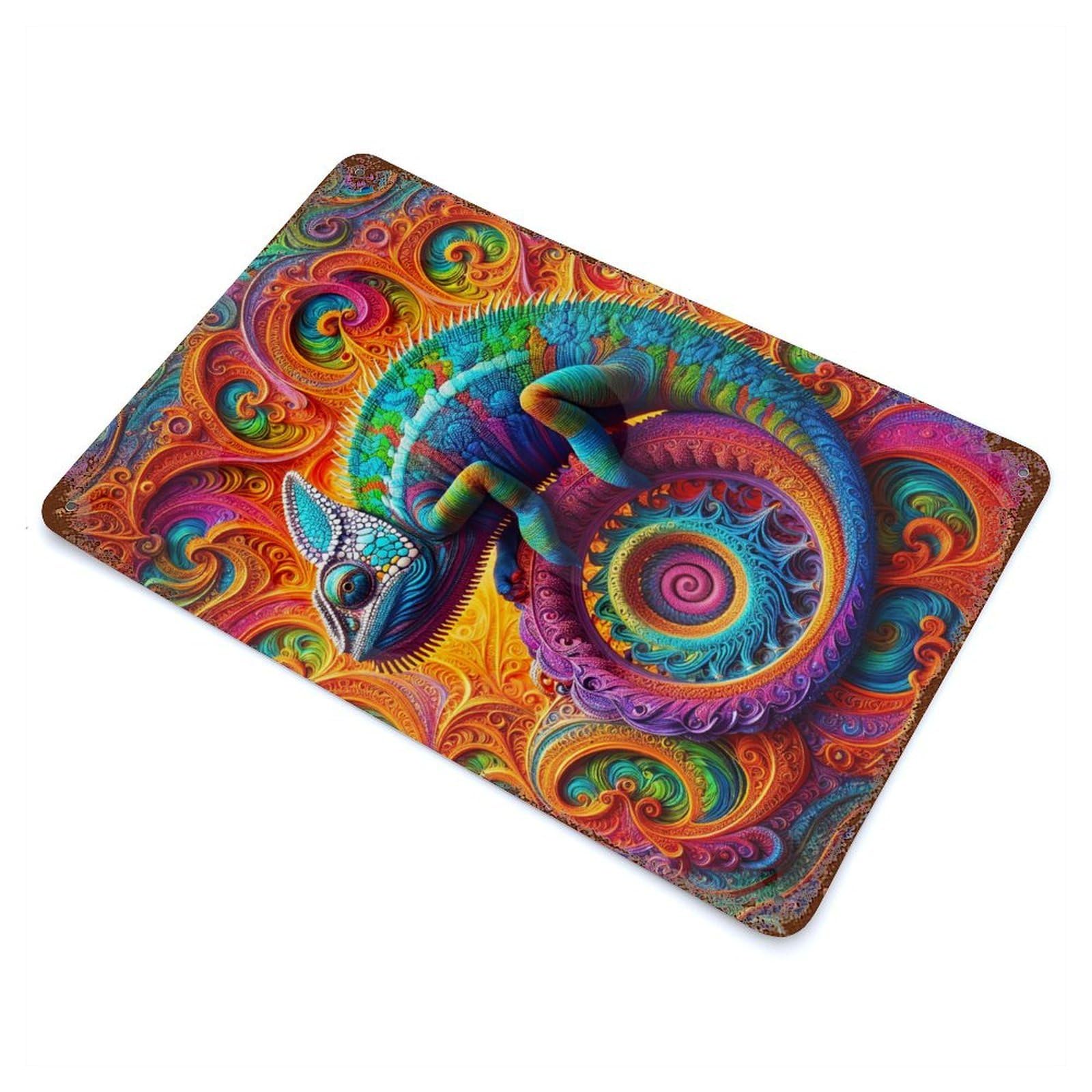 Rust Effect Fractal Guardian of Light Aged Metal Wall Plaque 11.8"x7.9", Rustic Home Decor for Bistro, Counter And Cafe Decor