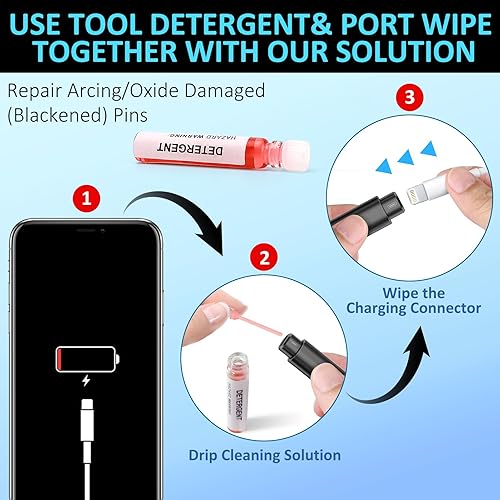Miniatura 7 de Ordilend Kit de limpieza para iPhone para limpiador de puerto de carga, kit limpiador para AirPod multiherramienta iPhone Cleaner reparación Cable