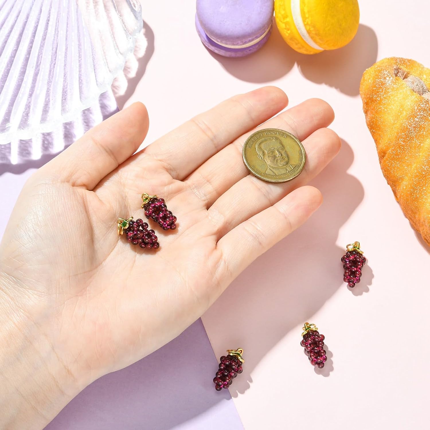 LiQunSweet 5 pcs Natural Garnet Purple Grape Charms Imitation Fruit Food Gemstone Charms for DIY Jewelry Bracelet Necklace Earring Bag Keychain Decor - Image 4