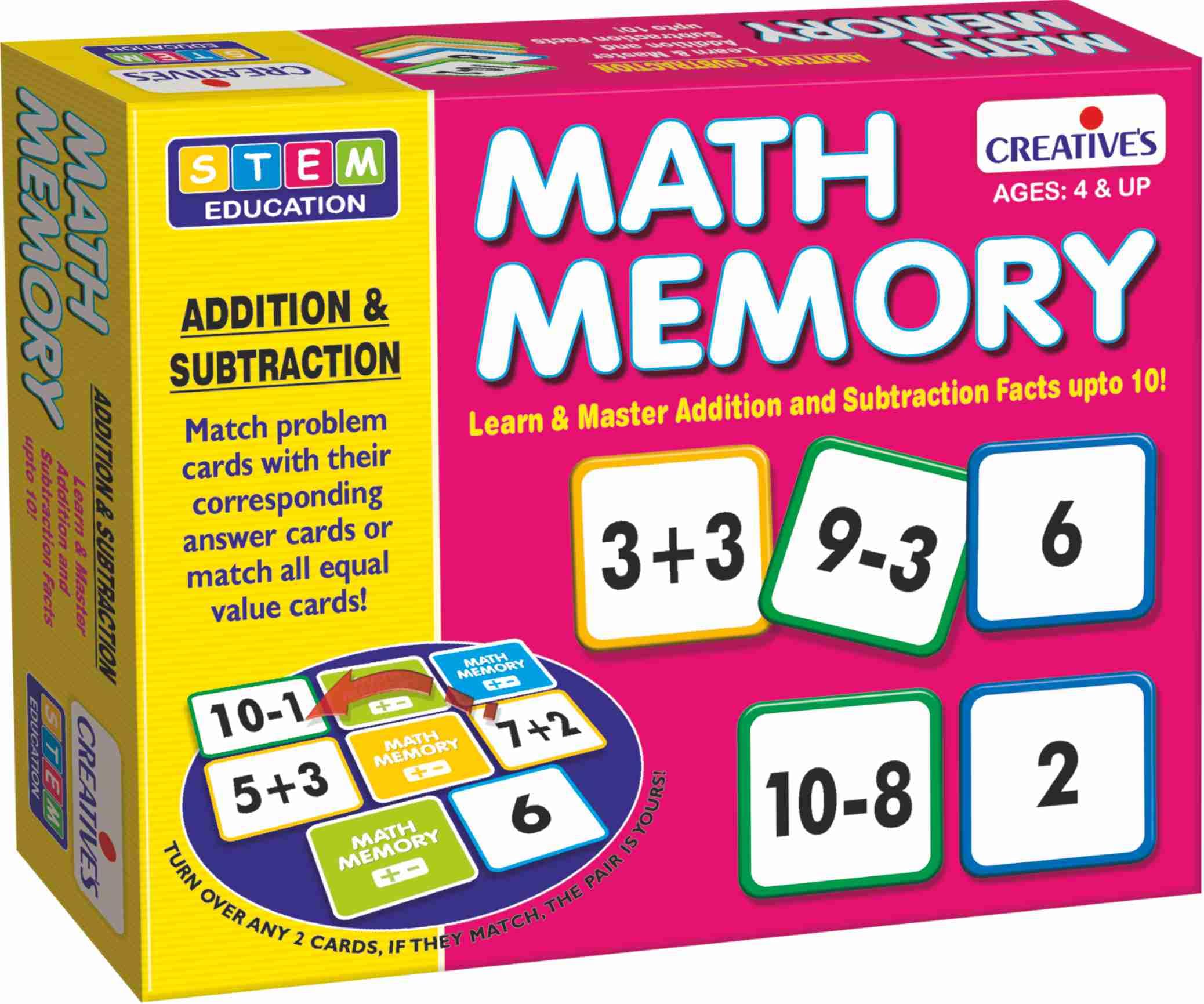 Creative's Math Memory - Addition and Subtraction | Learning Cards | Math Educational Game | Addition & Subtraction Card Games | STEM Learning Games | Learning & Educational Game| for Ages 4 & up