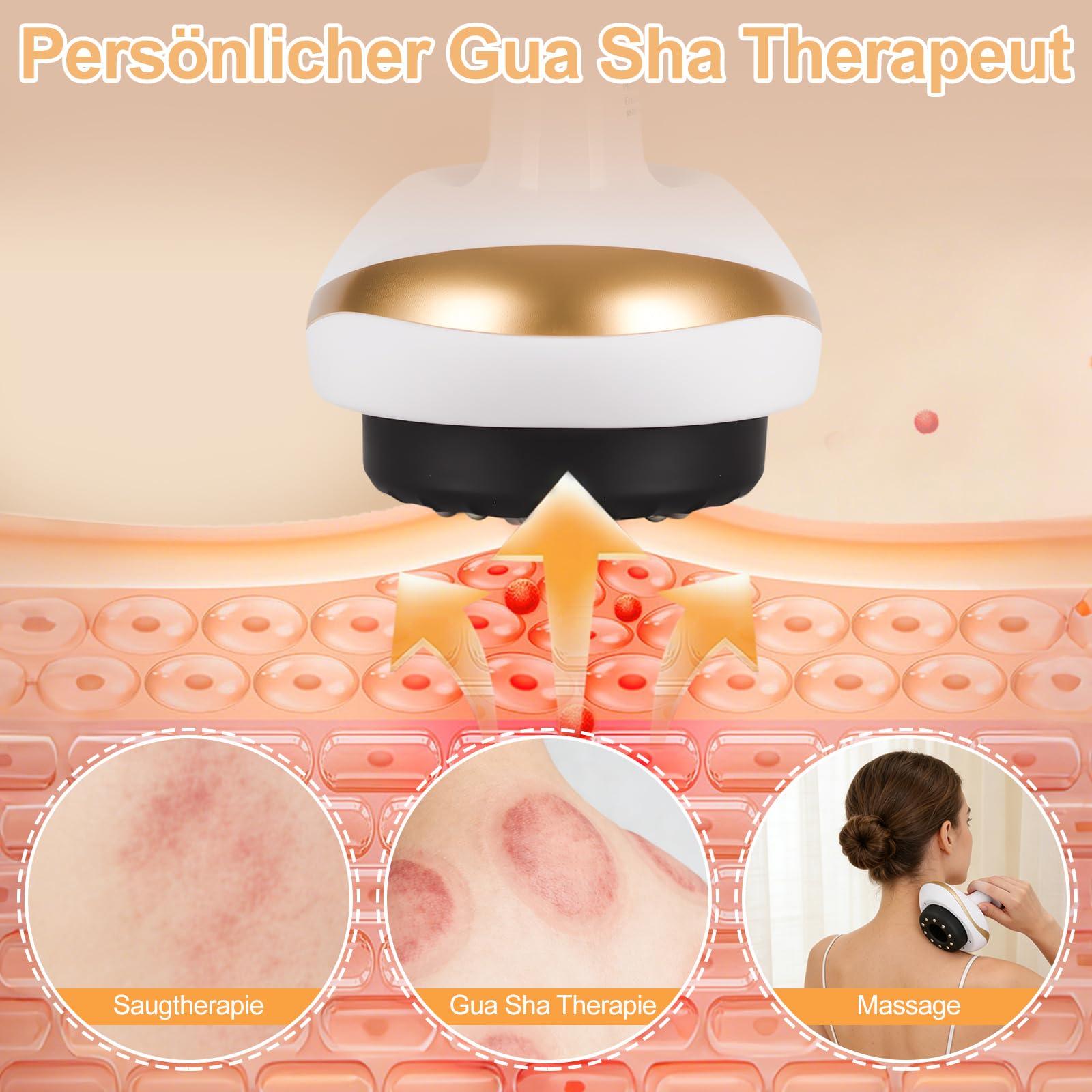 4 in 1 Elektrischer GuaSha Massager - 6 Stufen Anti Cellulite Gerät, Schröpfgerät Elektrisch mit Wärmefunktion, Kabelloses Design Vakuum Massagegerät, Schröpfmassagegerät für Bessere Durchblutung