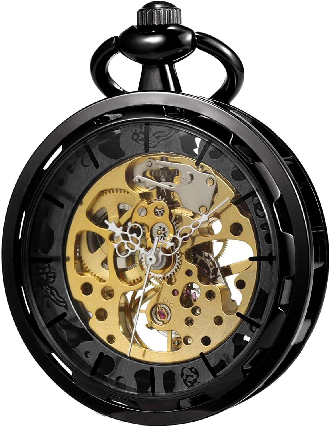 VIGOROSO Mens Classic Steampunk Pocket Watch with Chain Skeleton Hand Wind Mechanical Pocket Watches for Men & Women