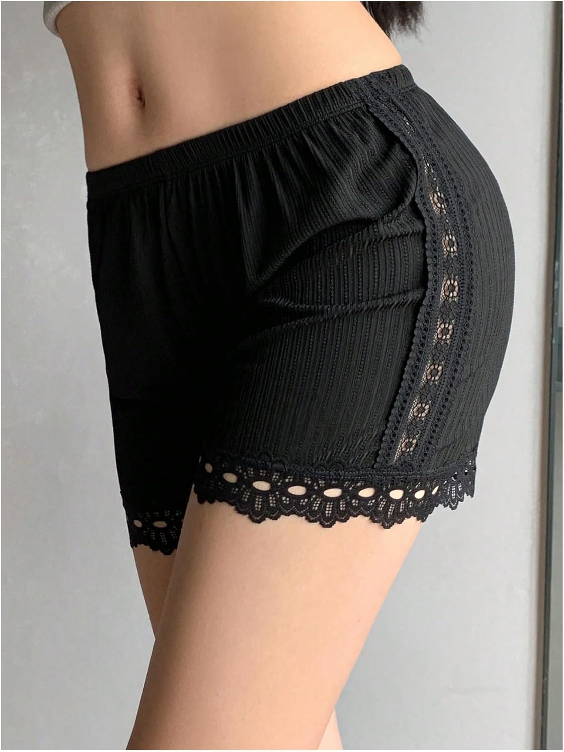 SweatyRocks Women's Lace Trim Ribbed Shorts Elastic Waist Mini Shorts Loungewear Bottom - Image 5