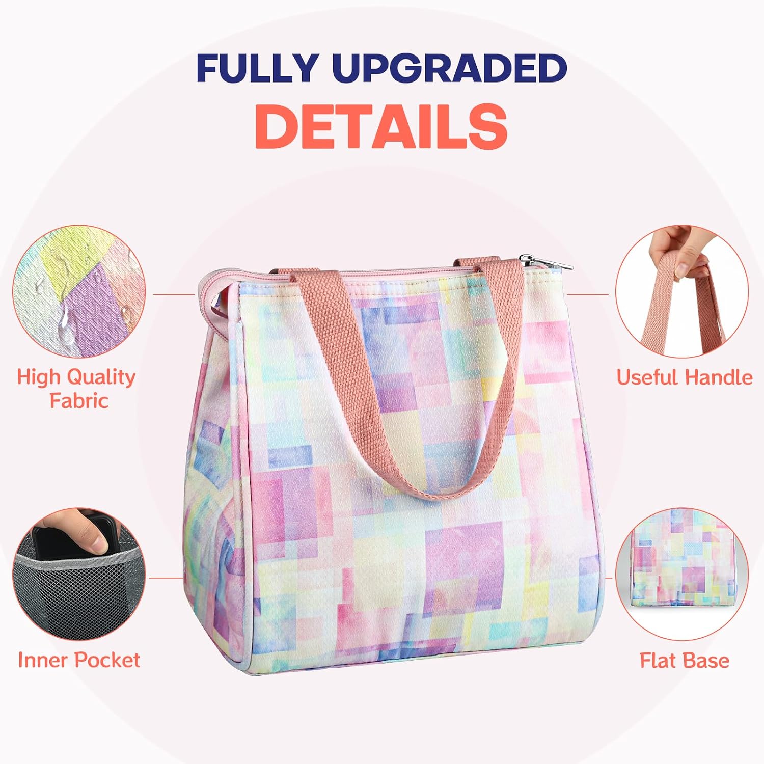 Insulated Lunch Bag, Foldable Reusable Lunch Box with Leakproof Buckle, 3-Layer Leakproof Portable Thermal Tote Bag for Work Picnic Travel，9.5 x 8.75 x 5.75inch(Morandi)