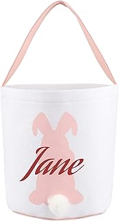 XIaqWeRRIklsakdK Spersonalizowany kosz wielkanocny torba na jajko dla dzieci niestandardowe imię rustykalny królik wielkanocny kosze śliczne miękkie wielkanocne wiaderko składana torba wielkanocna prezent dla chłopców dziewcząt niebieski różowy