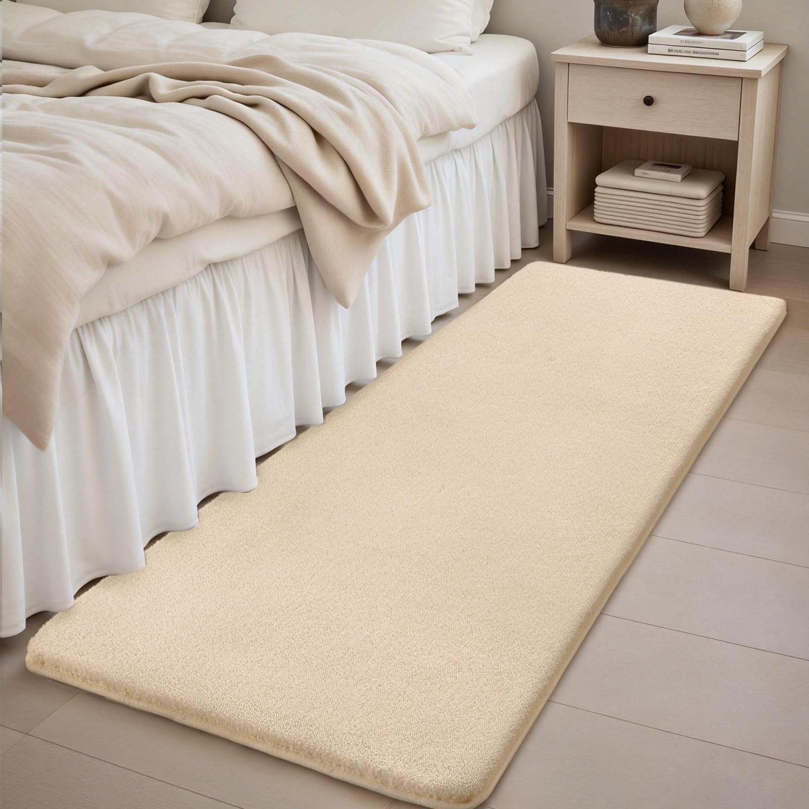 Treeboy Rug Living Room 60x200cm,Beige Fluffy Bedside Rugs for Bedrooms — image 1