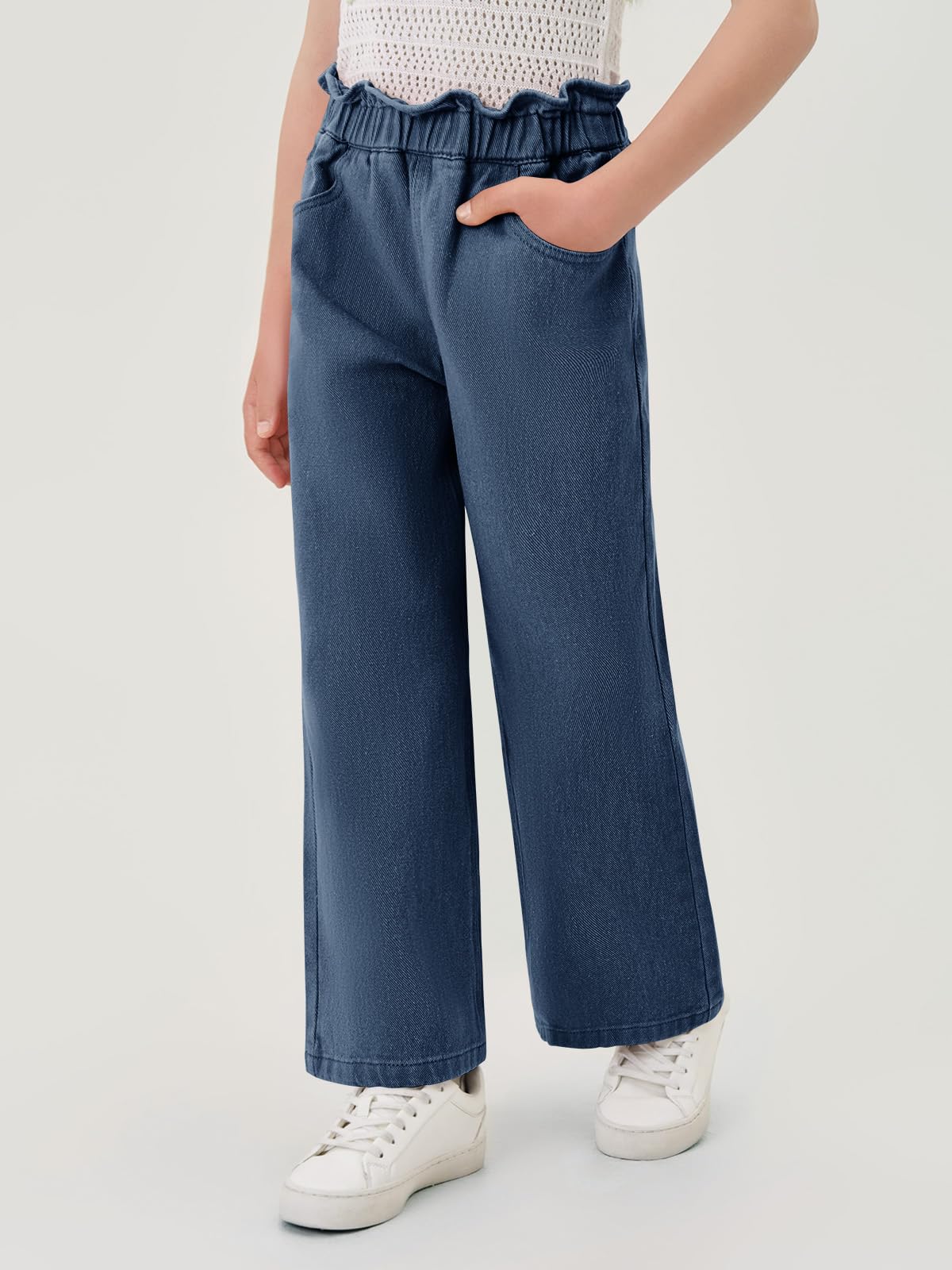 Haloumoning Jeans svasati a gamba larga per ragazze bambini oversize elastico in vita pantaloni con tasche 5-14 anni