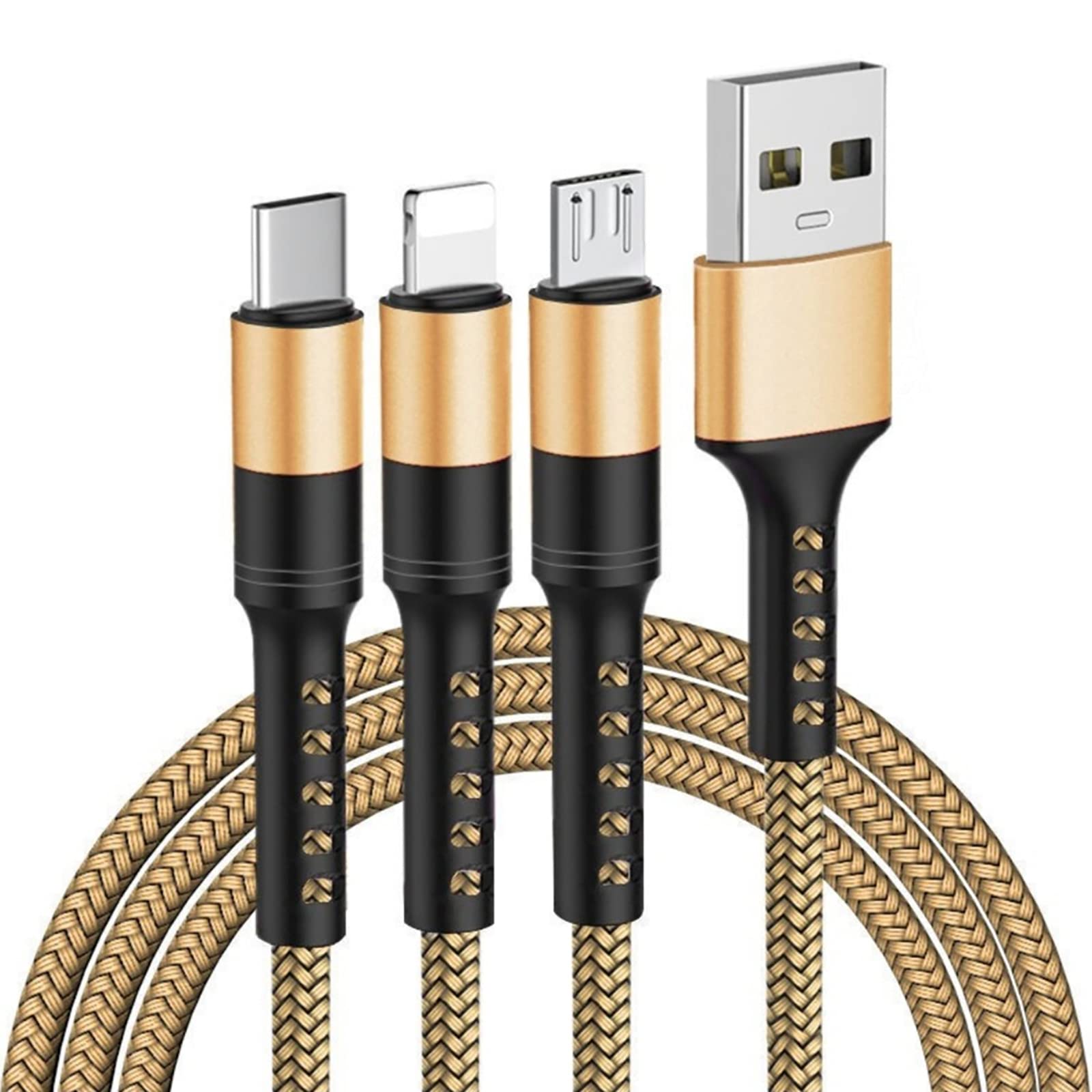 3 in 1 Multi 5A original fast charging 1.2m cable, CE, FCC, ROSH Certified, Lighting/Type C/Micro, compatible with iPhone 3A /Huawei/Samsung/OPPO vooc/Xiaomi/Honor TYPE C 5a (Yellow)