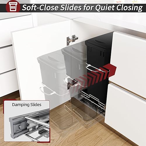 Miniatura 3 de Maltenl Bote de basura extraíble debajo del gabinete, el kit de cubo de basura extraíble incluye un bote de basura de cocina de 9 galones con tapa,