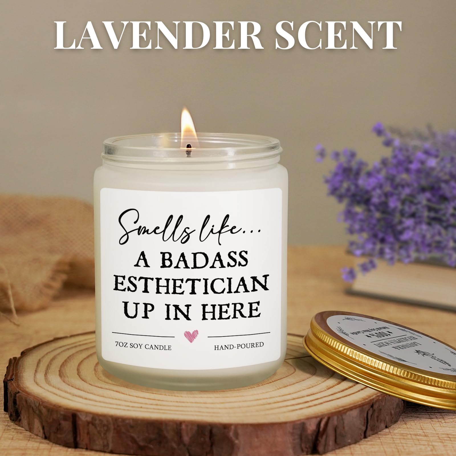 Esthetician Gifts for Women, Cosmetology Graduation - Handmade Lavender Soy Wax Candle, Valentines Day, Birthday Gifts for Beautician, Skin Therapist, Cosmetologist, Aesthetician, Esthetician Decor