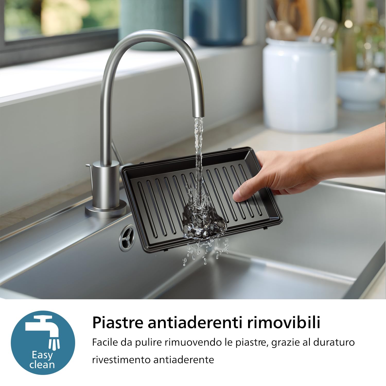 Philips Serie 5000 Macchina per Panini - Set di 3 Piastre per Panini, Sandwich e Cialde. Piastre Antiaderenti. Taglia e Sigilla. Potenza di 750W. Nero (HD2350/80)