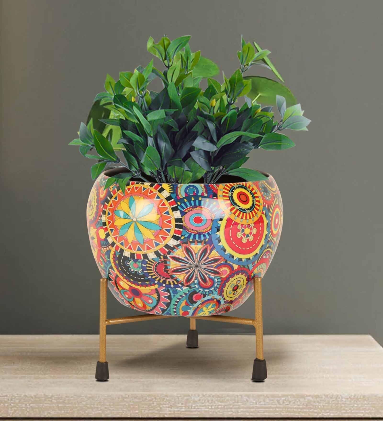 Deco Point Stain Resistant Multi-Colored Flower Pot, for Indoor & Outdoor Use | Meena Pot | Enamel Printed Apple Shape Pot | (B0D2WB3NKC) Amazon Price History, Amazon Price Tracker