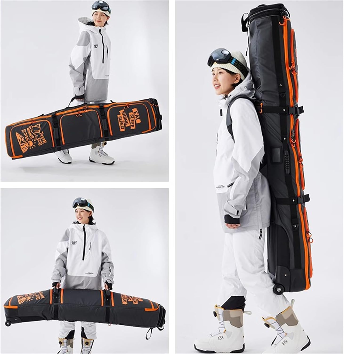 Roller Snowboard Bag with Wheels Double Rolling Ski Bag Snow Ski Bags for Air Travel Waterproof Roller Snowboard Bag Foldable Wheeled Ski Bag