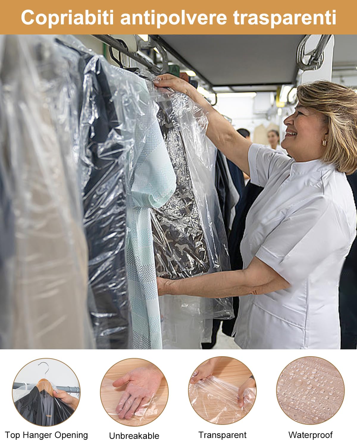 50 Piezas Bolsas de Ropa Transparentes Protectores de Ropa de Plástico 60x100cm Cubierta de Polvo para Ropa,Bolsas a Prueba de Polvo,Funda de Ropa para Armario para Blazers,Vestidos,Camisas