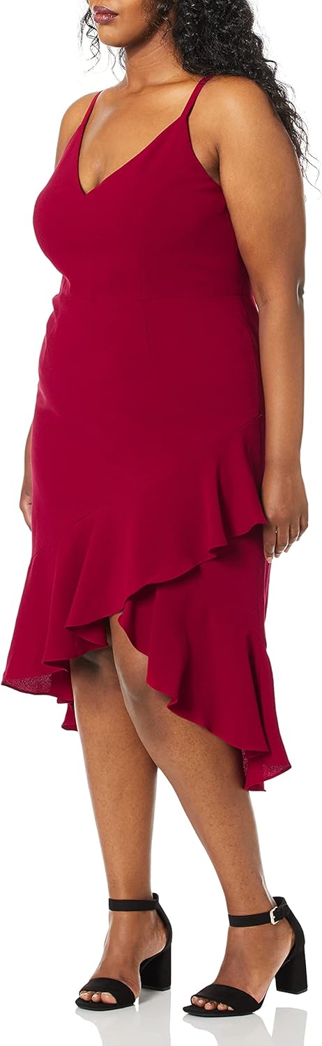 open lace back dress Dress the Population Women's Wendy Sleeveless Plunging Ruffle Hem Midi  Sheath Dress, blush, l: Buy Online at Best Price in UAE
