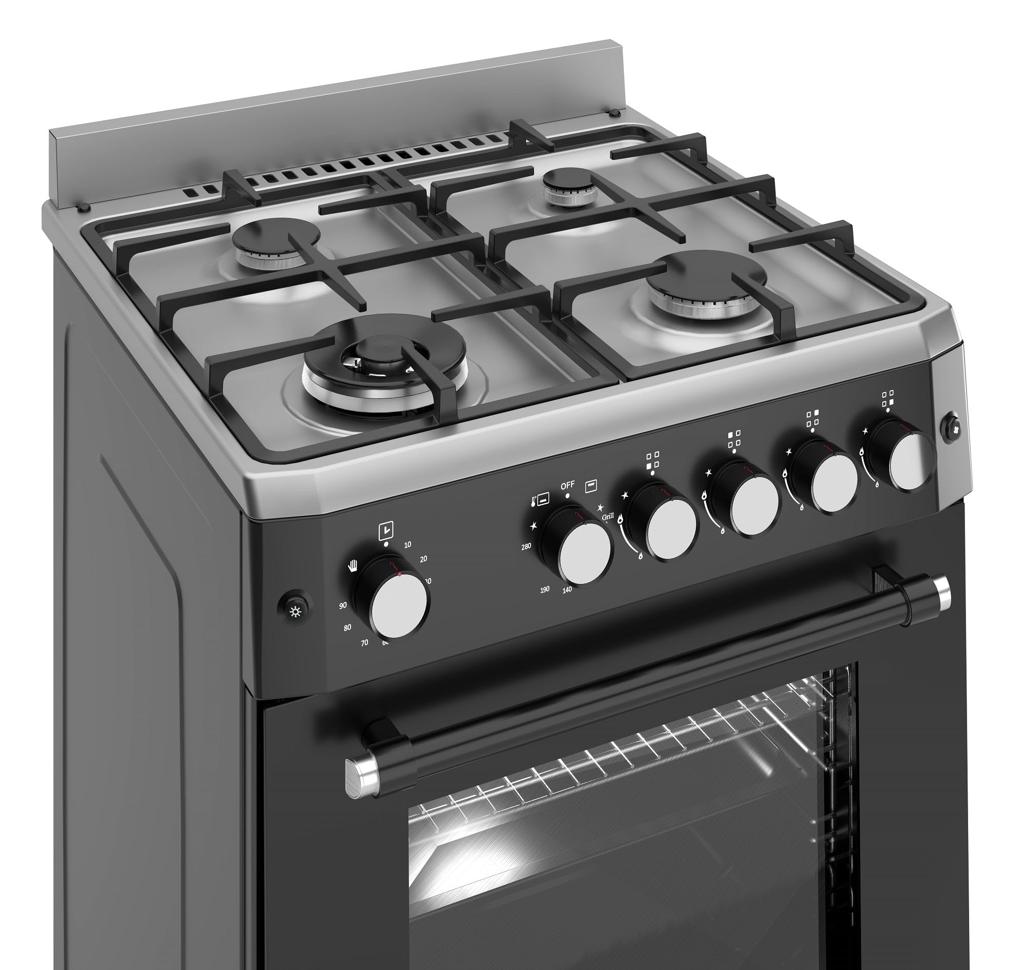 Ferre F6IP40GF-IBL-W 60cm Freestanding Gas Cooker With Wok Burner & Turbo Fan - Black — view 2