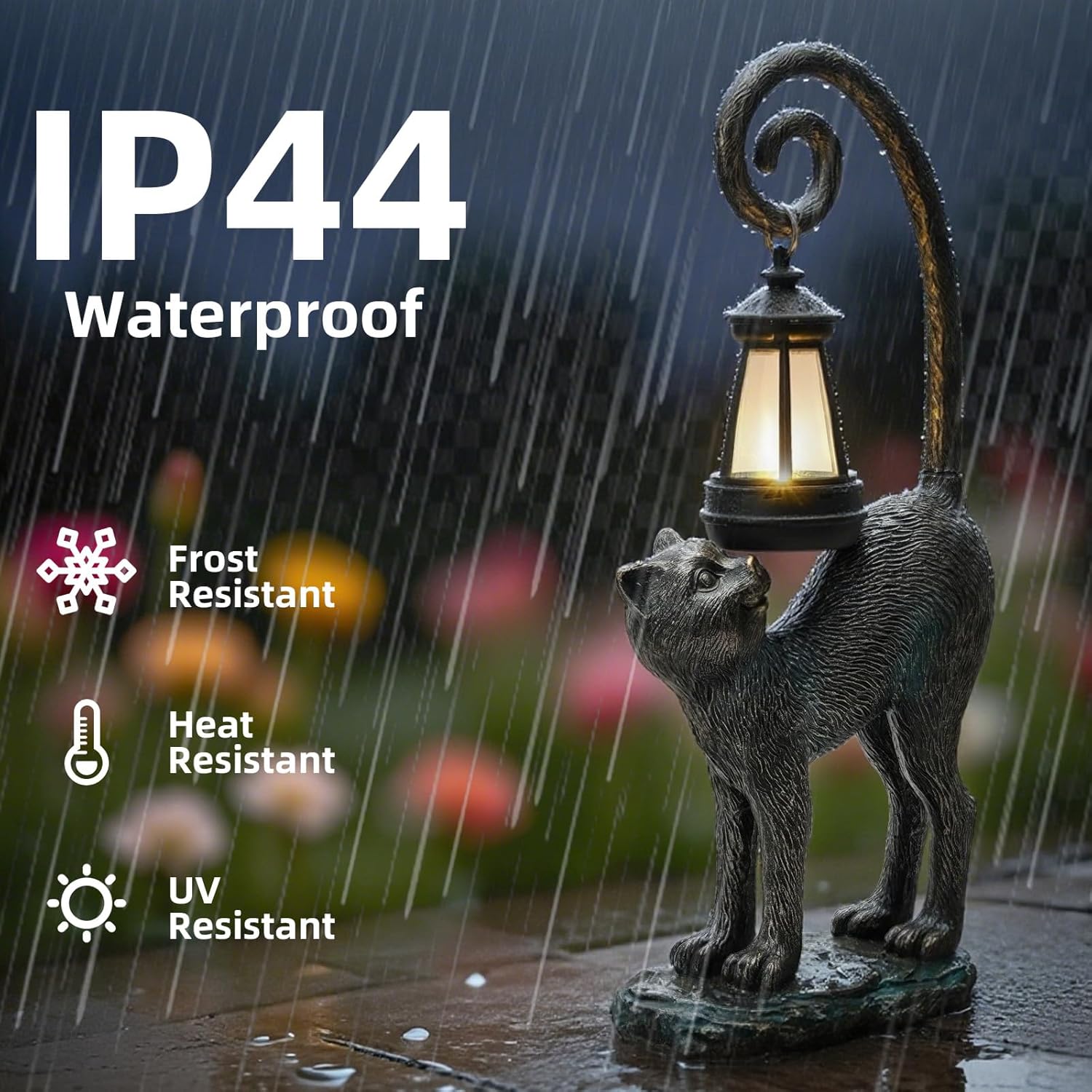 Solar Cat Garden Decor Outdoor Statue - Cat with LED Waterproof Sculptures Lights, Cute Pond/Yard Statues Outside Decoration, Home, Lawn, Patio, Resin Animal Ornament, Women/Gardening Gift - Image 3