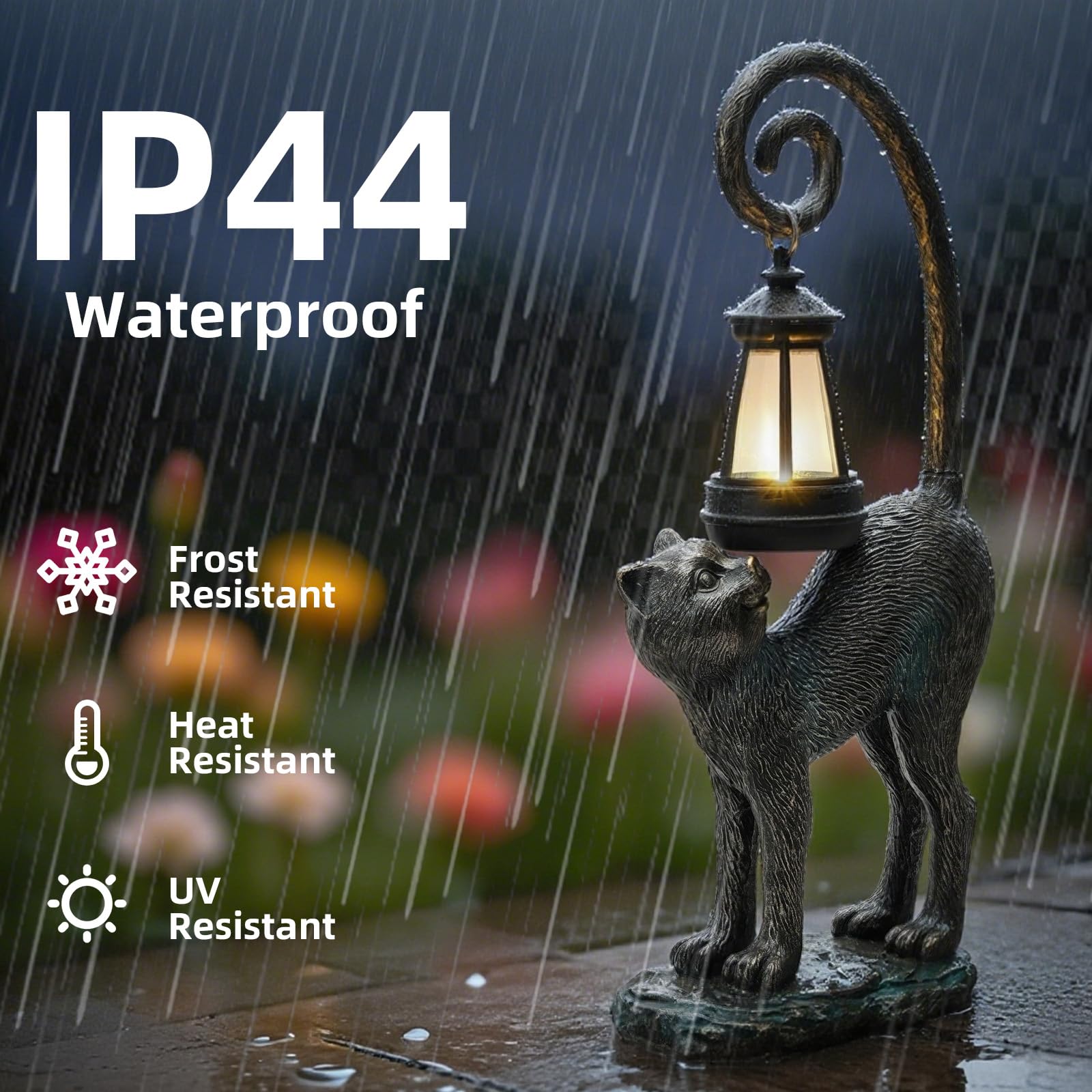Statue solaire de jardin en forme de chat avec sculptures lumineuses LED étanches, statues mignonnes pour étang/cour, décoration extérieure, maison, pelouse, terrasse, animal en résine, cadeau