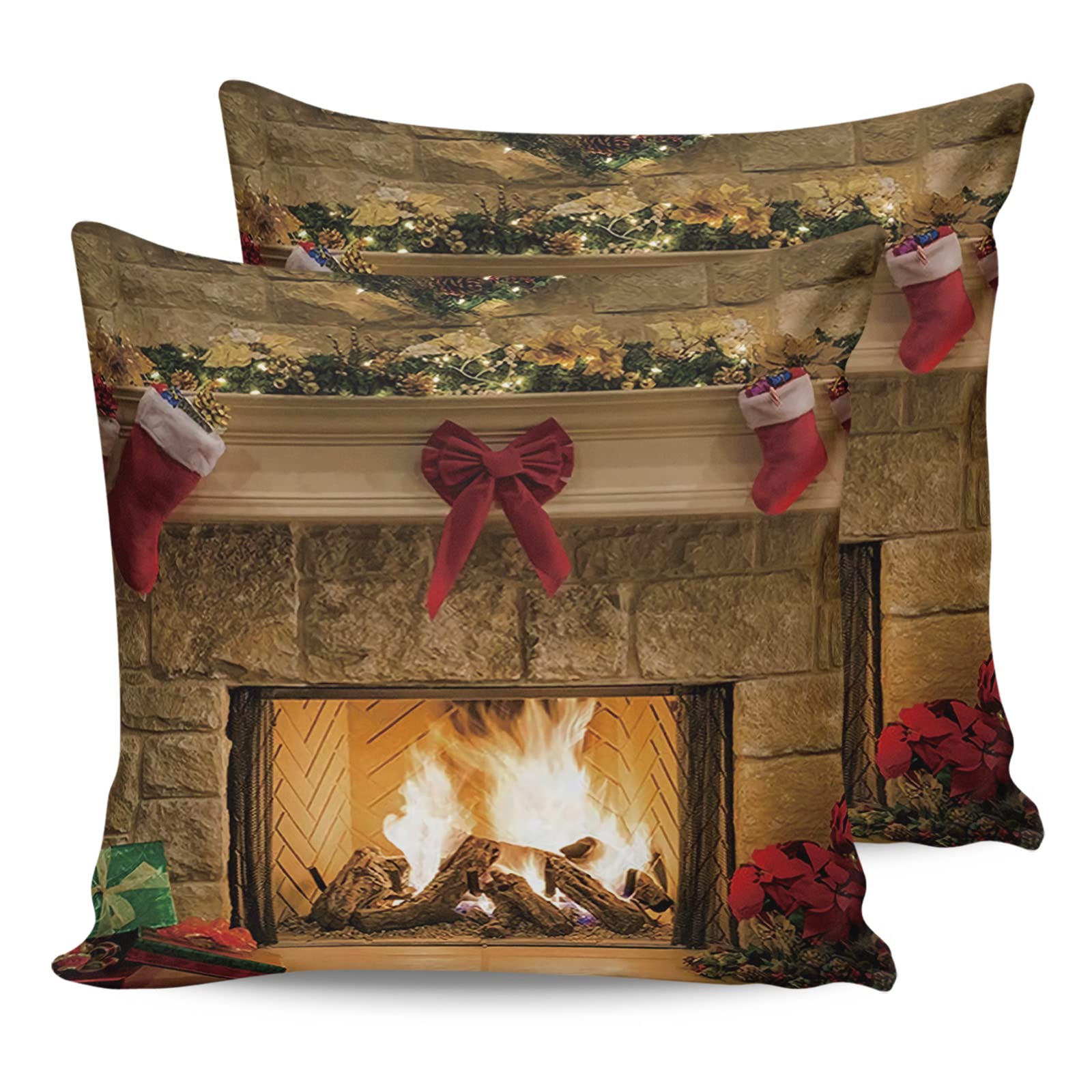 Amazon.com: CHARMHOME Pack of 2 Cozy Throw Pillow Covers 16x16 Inch -  Christmas Fireplace Square Throw Pillow Covers for Sofa Couch Decoration :  Home u0026 Kitchen