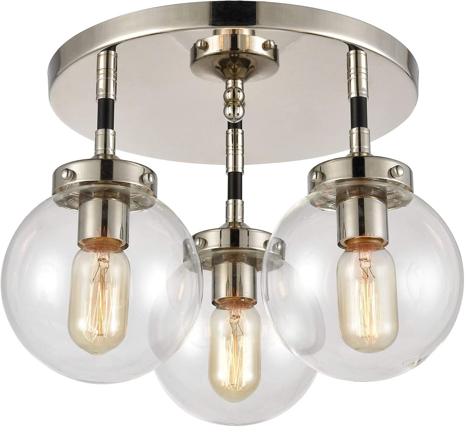 Elk Lighting 15352/3 Boudreaux 3-Light Clear Glass Semi Flush Mount, Matte Black, Polished Nickel