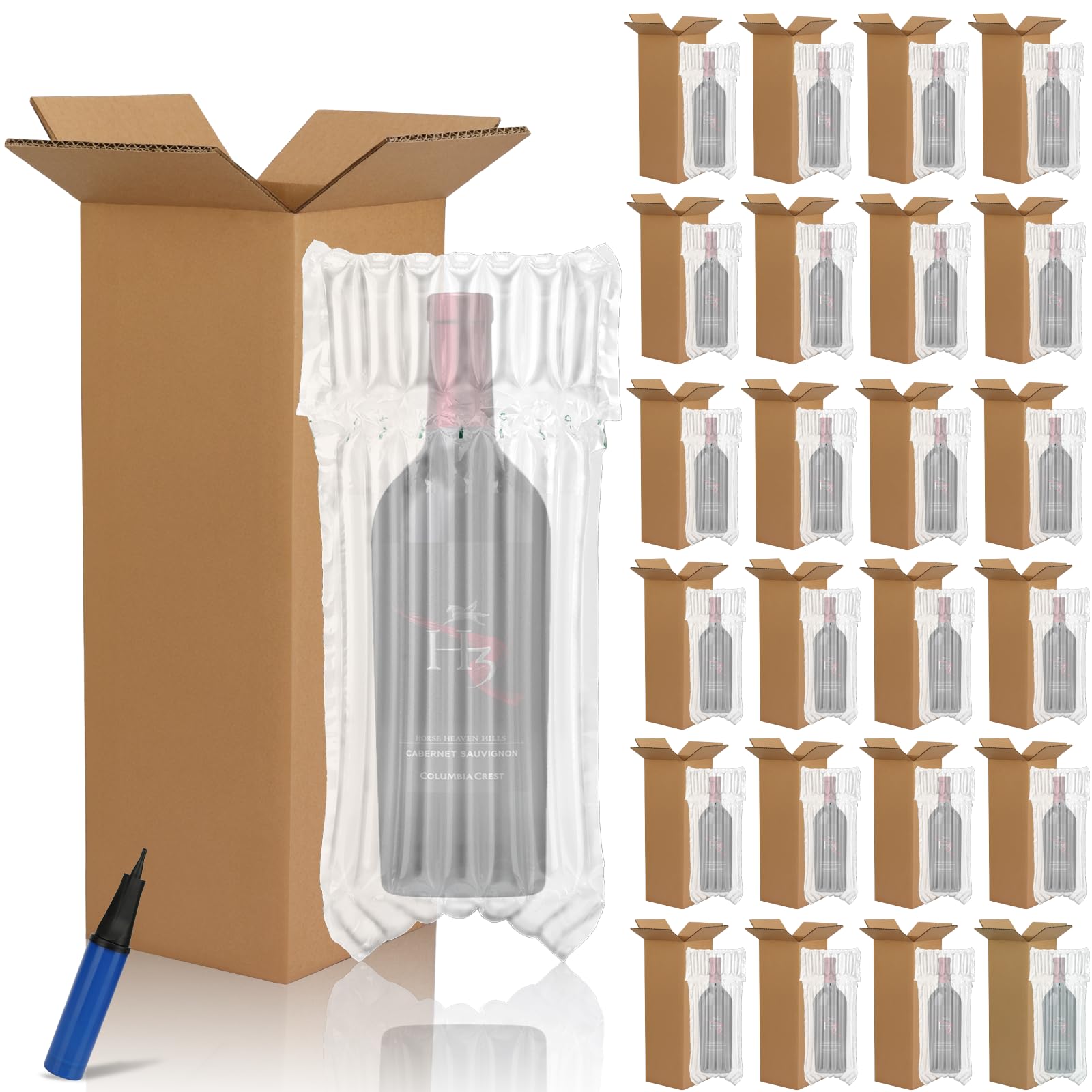 MOTOTO 48 Pack Wine Shipping Kit Include 24 Wine Bottle Shipping Box 24 Bottle Travel Protector Bags Corrugated Boxes Inflatable Protector Bags with