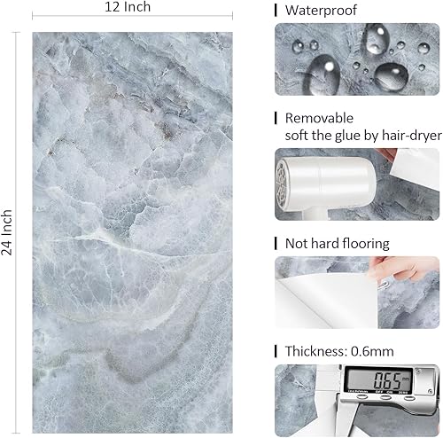 Miniatura 6 de Livelynine Paquete de 16 láminas laminadas de mármol verde azulado de 24 x 12 pulgadas, impermeables, para cocina, lavandería, azulejos de pared