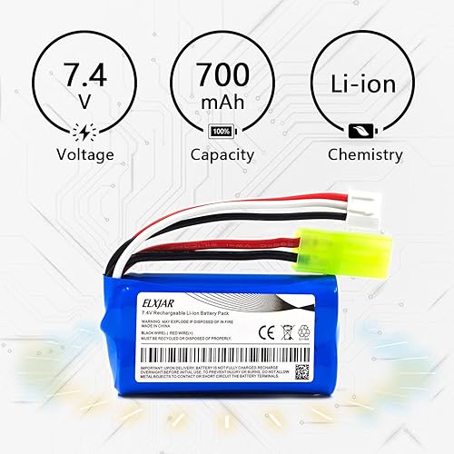 Miniatura 3 de Paquete de 4 baterías de iones de litio de 7.4 V 700 mAh con mini enchufe Tamiya y 2 cables de carga USB para autos RC escala 118 9310 9300 9301E