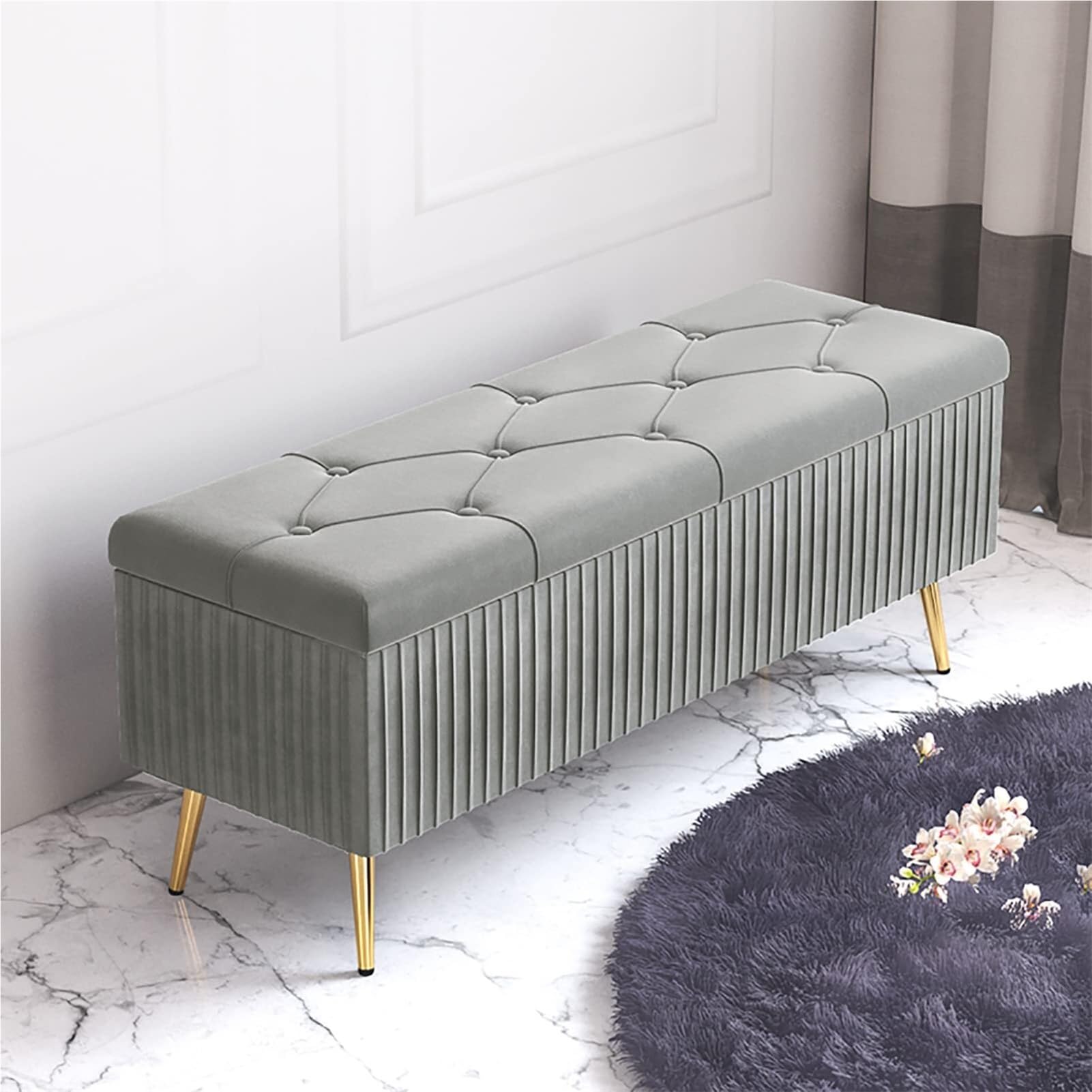 WJFTODAY Modern Velvet Shoe Storage Bench Ottoman Upholstered Plush Entryway Storage Chest Padded Foot Rest Stool Stylish Shoe for Bedroom & Hallway