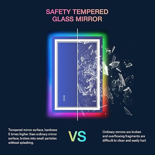 Miniatura 7 de Espejo de baño LED RGB de 30 x 36 pulgadas con luces, espejo LED RGB retroiluminado que cambia de color para baño, espejos de tocador iluminados
