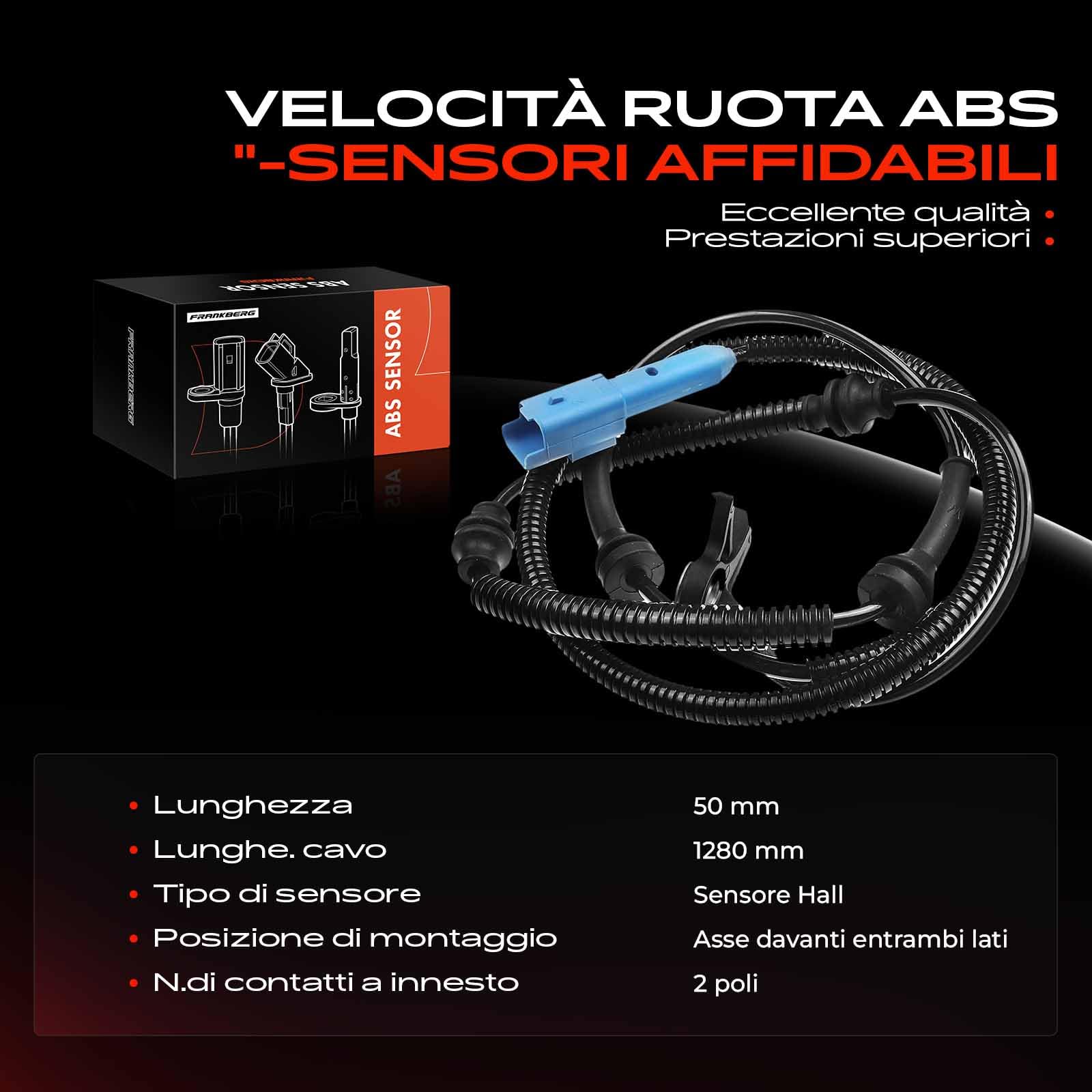 Frankberg Sensore Velocità Ruota ABS Sensore ABS 2-Poli Compatibile con C5 I DC C5 I Break DE C5 II RC C5 II Break RE Replace# 9641309380