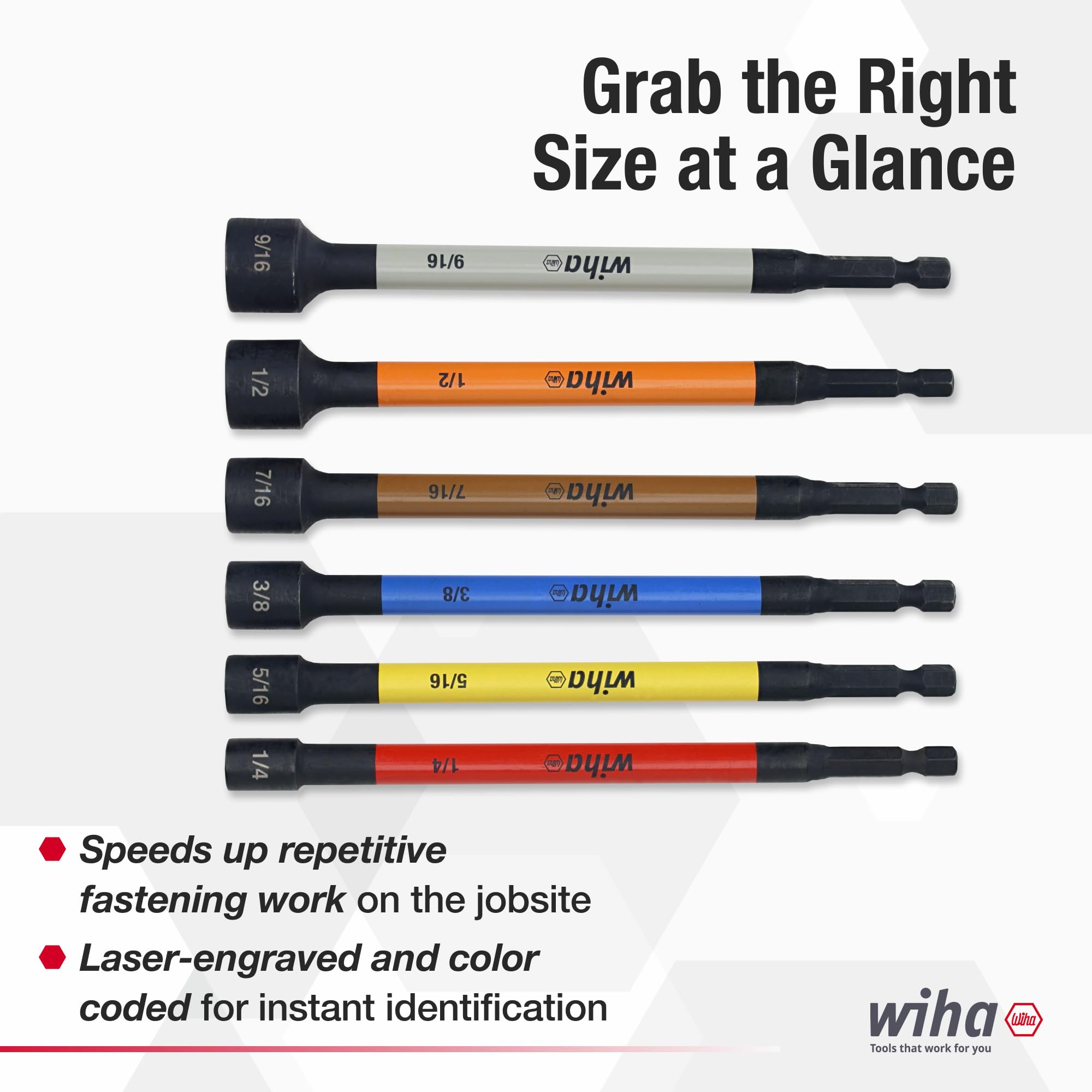 Wiha Magnetic Nut Setters - 6 Piece SAE Set -6 Wiha Magnetic Nut Setters - 6 Piece SAE Set -6
