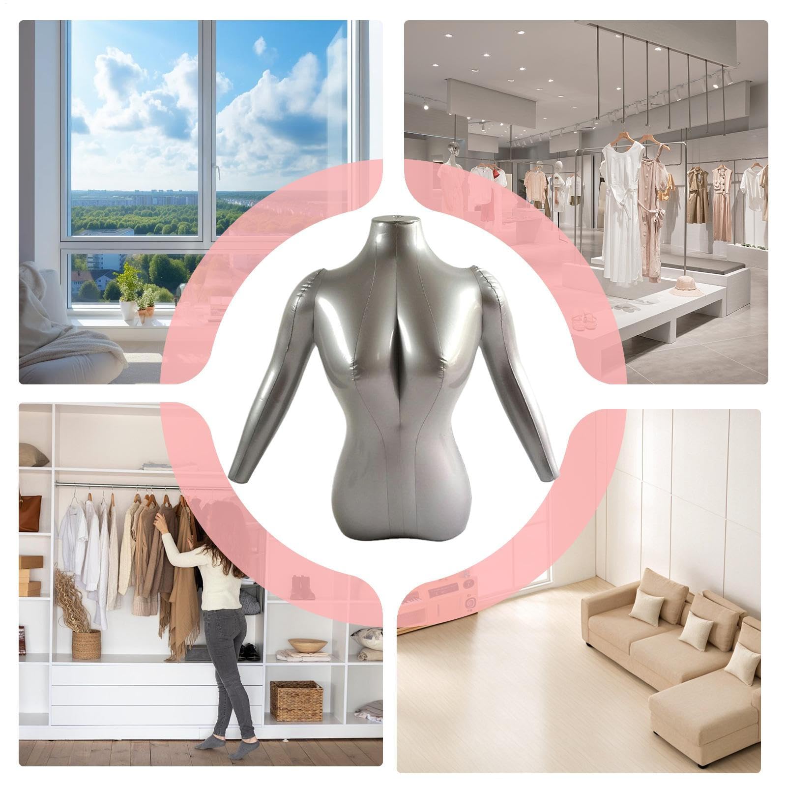 Inflatable Mannequin - Clothing Display Model for Easy Setup, Reusable Design with Stable Base, Inflatable Woman Form for Dress, Shirt, Jacket, Halloween, Photography, Jewelry Store, Counter