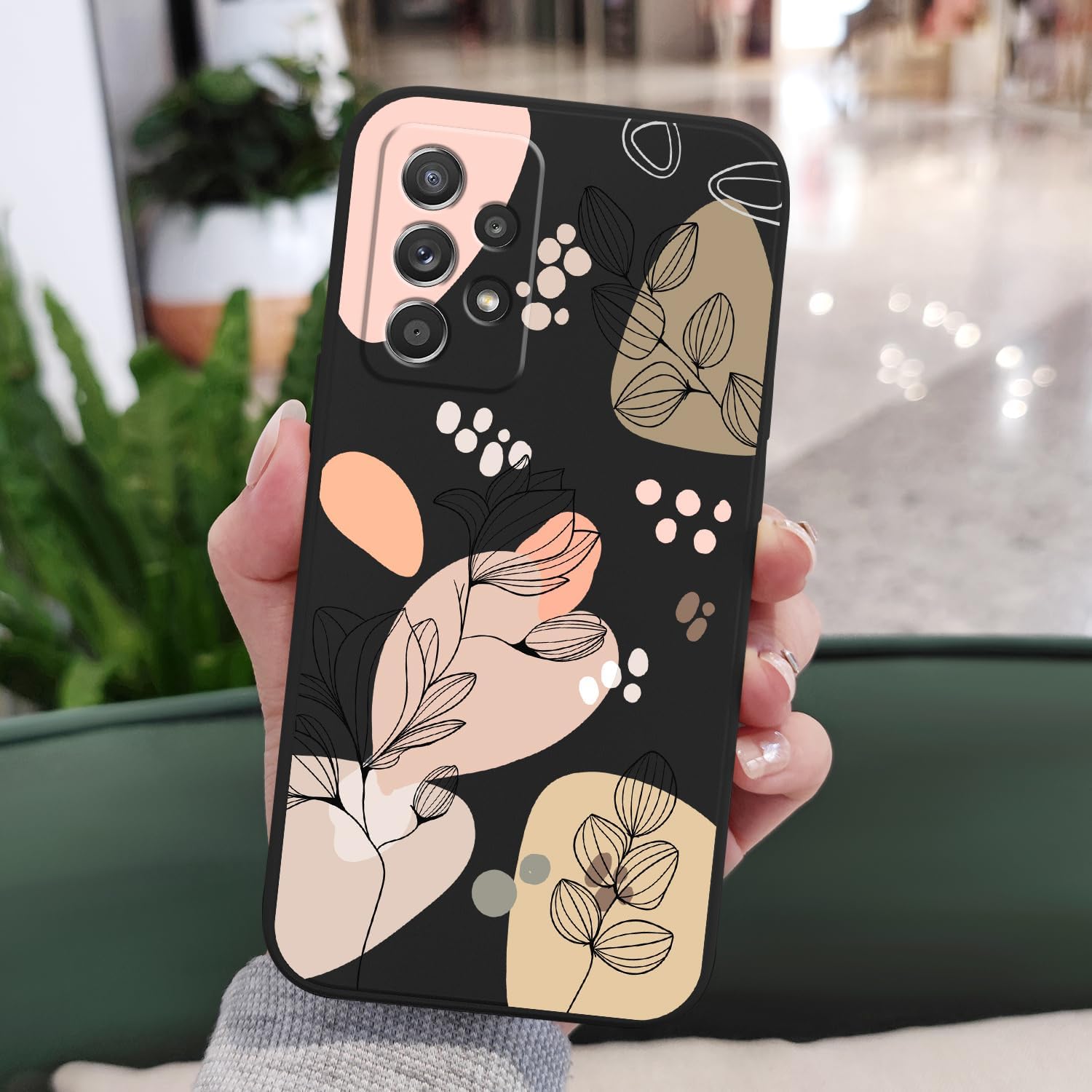 LEECG for Samsung Galaxy A52 5G Case, for Samsung A52S 5G Phone Cover Creative Flower Designs Soft Silicone Drop Protective Galaxy A52 and Galaxy A52S 5G Phone Case-Morandi Black image 3