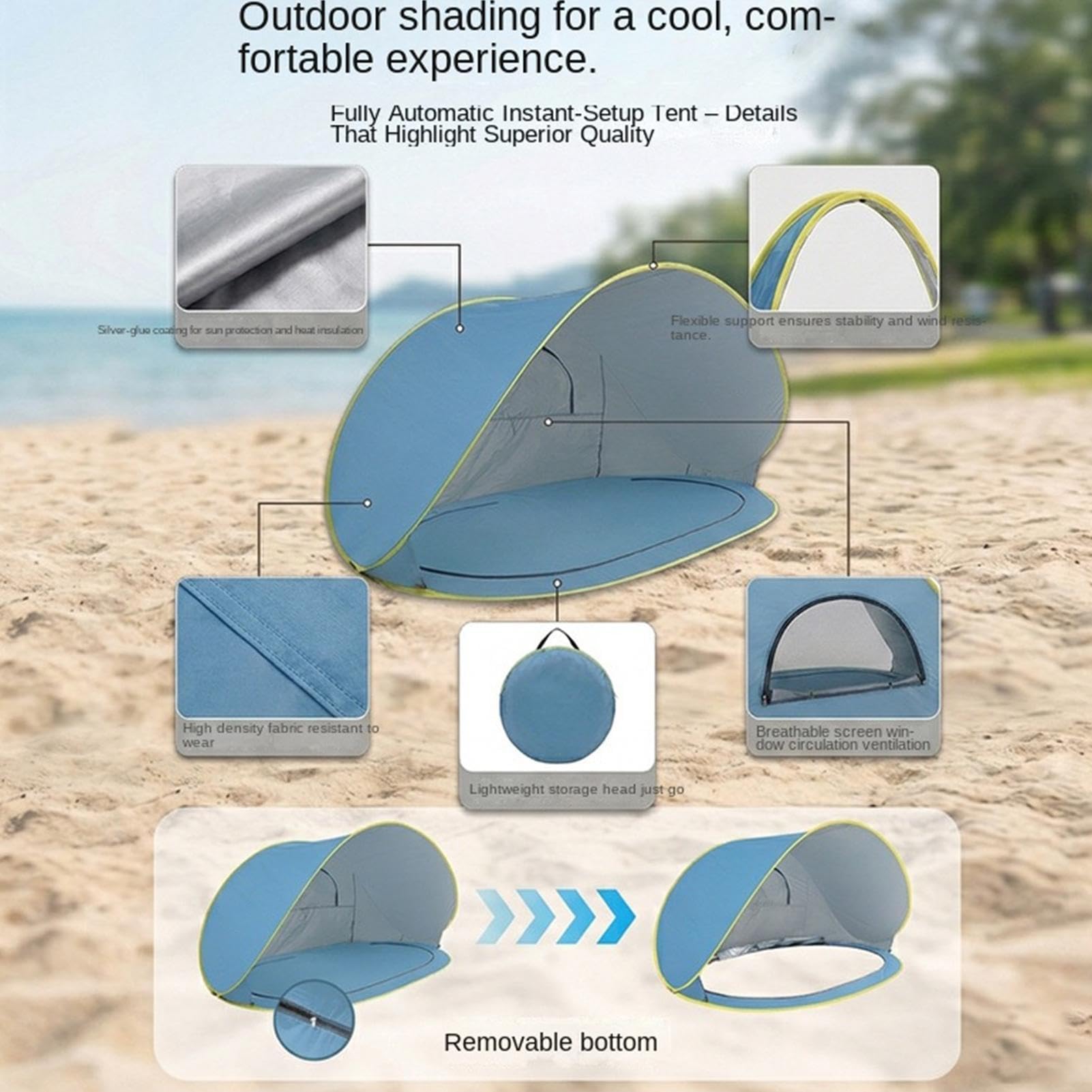 Tenda da Spiaggia e Campeggio Pensilina Portatile da Esterno | Solare per 2-3 Persone Ideale per Vacanze Estive All'Aria Aperta Viaggi Trekking Escursionismo e Pesca in al Mare