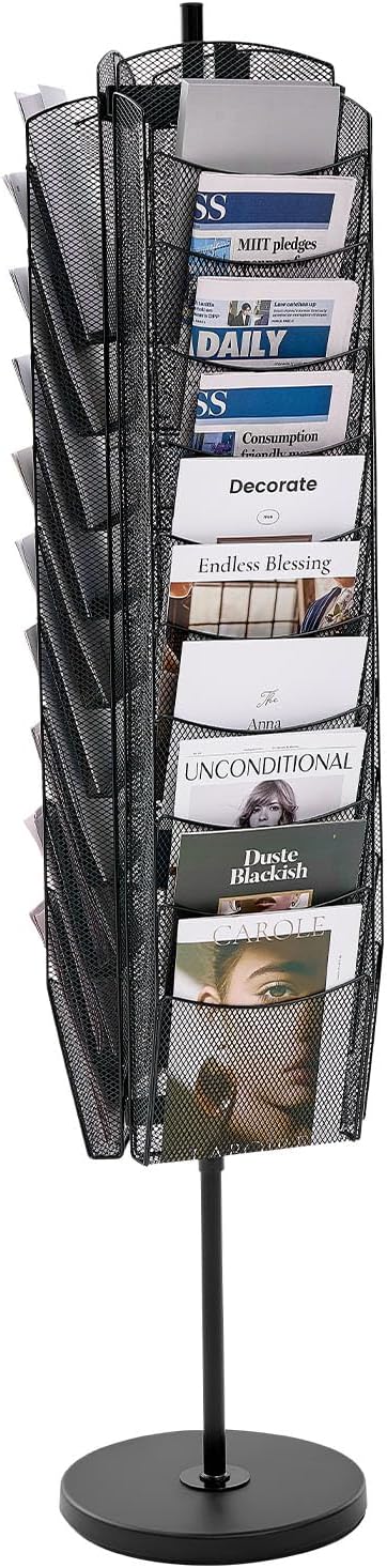 VEVOR Rotating Brochure Display Rack, 30 Pockets Mesh Magazine Literature Display Stand, Portable Floor Standing Magazine Rack, Metal Newspaper Catalog Holders for Shop Exhibitions Office Trade Show
