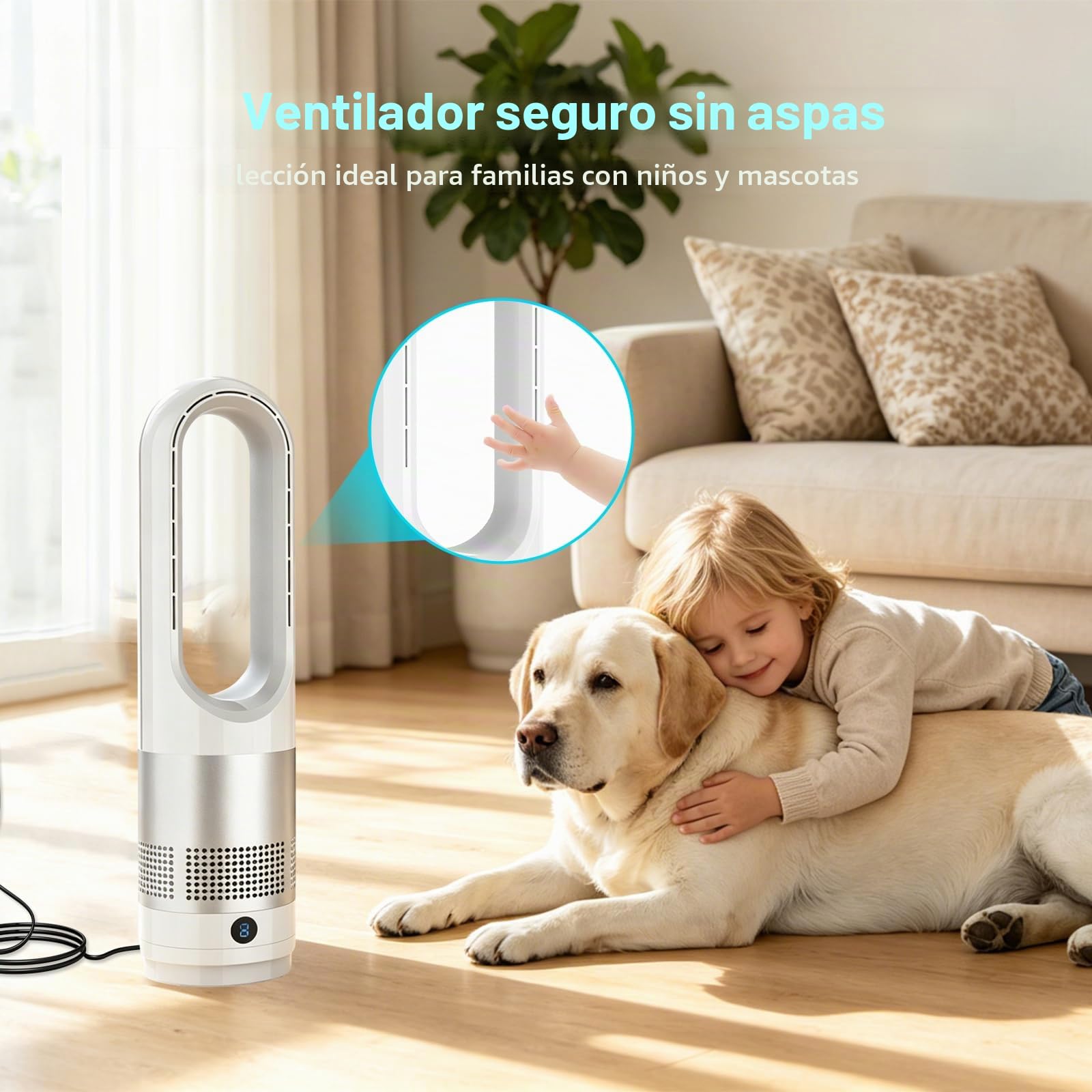 Ventilador sin aspas silenciosas, ventilador de columna con mando a distancia, oscilación 80°, 8 velocidades, temporizador 8H, LED ventilador portátil para oficina, dormitorio, sala de estar