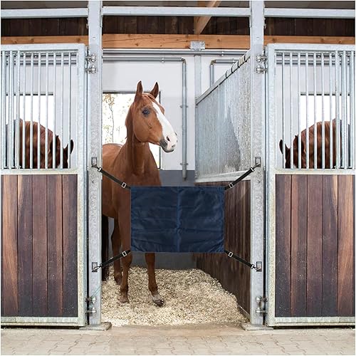 Miniatura 2 de Guardia de parada de caballos con gancho giratorio a presión,Caballo Stall Pasillo Guardia Valla con correas ajustables Clip de puerta de empuje de