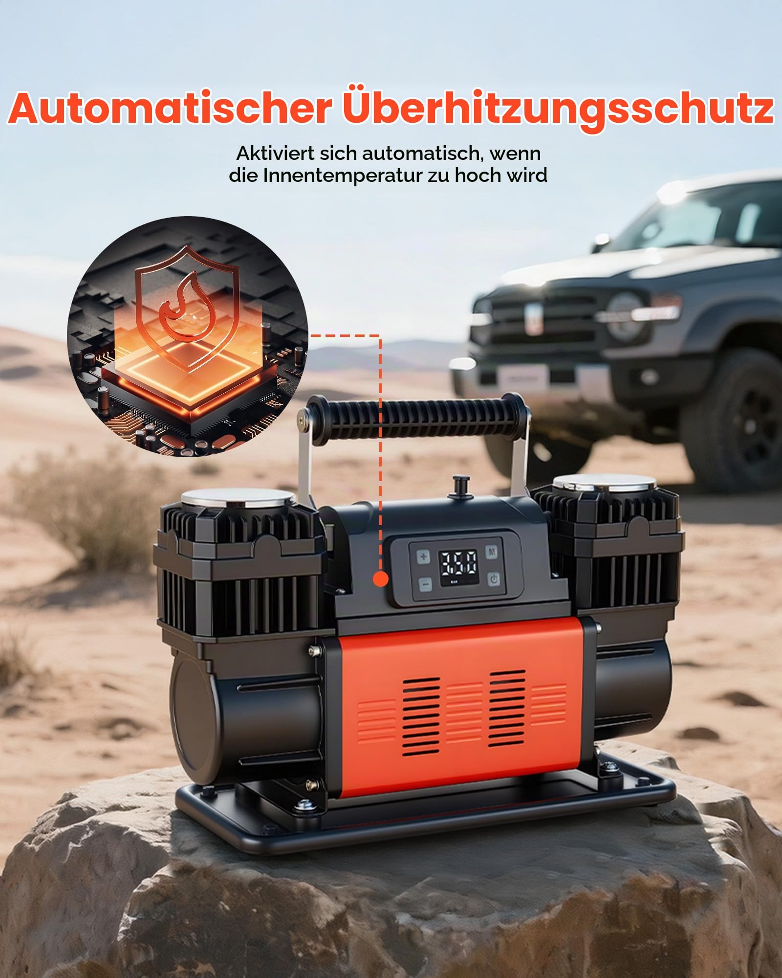 VEVOR Tragbarer Luftkompressor, Reifenfüller mit automatischer Abschaltfunktion, LCD-Digitalanzeige, 202 L/min, 10,3 bar, Offroad-Luftpumpe