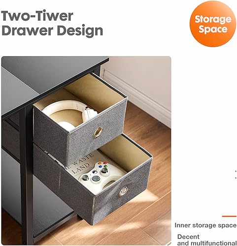 Miniatura 5 de Sweetcrispy Escritorio para computadora de 40 pulgadas para oficina en casa, escritura, trabajo, mesa de estudio, juegos, cajones de 2 niveles,