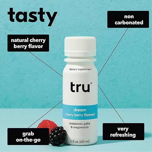 Miniatura 3 de Tru Dream Wellness Shots (paquete de 24) - Bebidas calmantes Sleep Blend con melatonina líquida, GABA y 5 HTP, bebidas con sabor a bayas de cereza