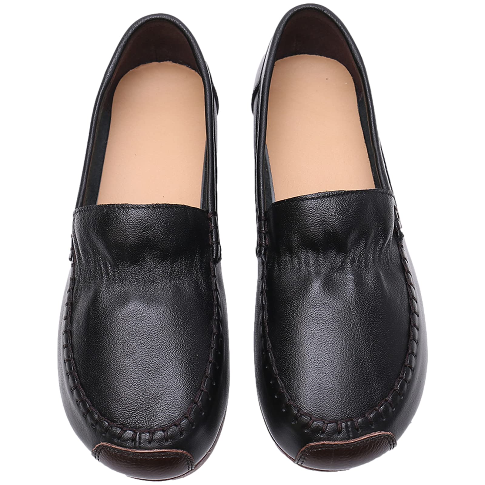 Mujer Piel Genuina Mocasines Anchos Bailarinas Suela Blanda Ligero Cómodo Zapatos para Caminar sin Cordones