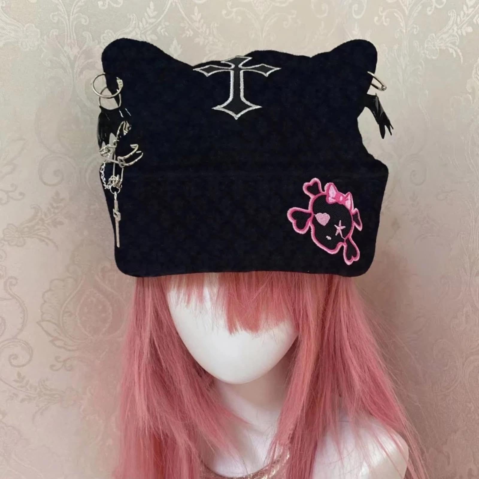 Strickmützen Hüte Mützen Caps Beanie Gestrickte Katze Handgemachte Katze Ohr Form Punk Hut