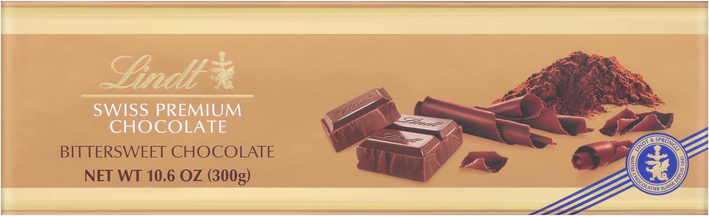 Lindt Swiss Bittersweet Chocolate Gold Bar, Chocolate Candy Bar, 10.6 oz (Pack of 4)