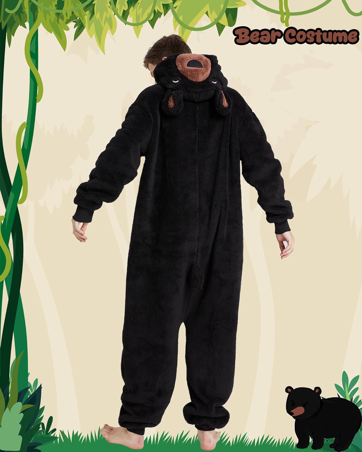 Fluffy Bear Costume Adult Unisex Bear Onesie Pajamas Hooded Zipper Halloween Animal Cosplay Costume for Women Men - Image 2