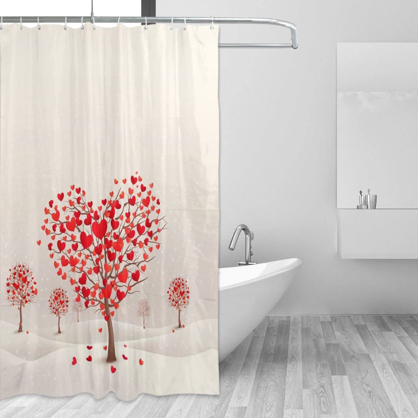 Herzförmiger Baum-Duschvorhang, wasserdicht, Badezimmer-Duschvorhänge, Polyester, Badewannen-Vorhang, WC-Duschvorhang, 183 x 183 cm