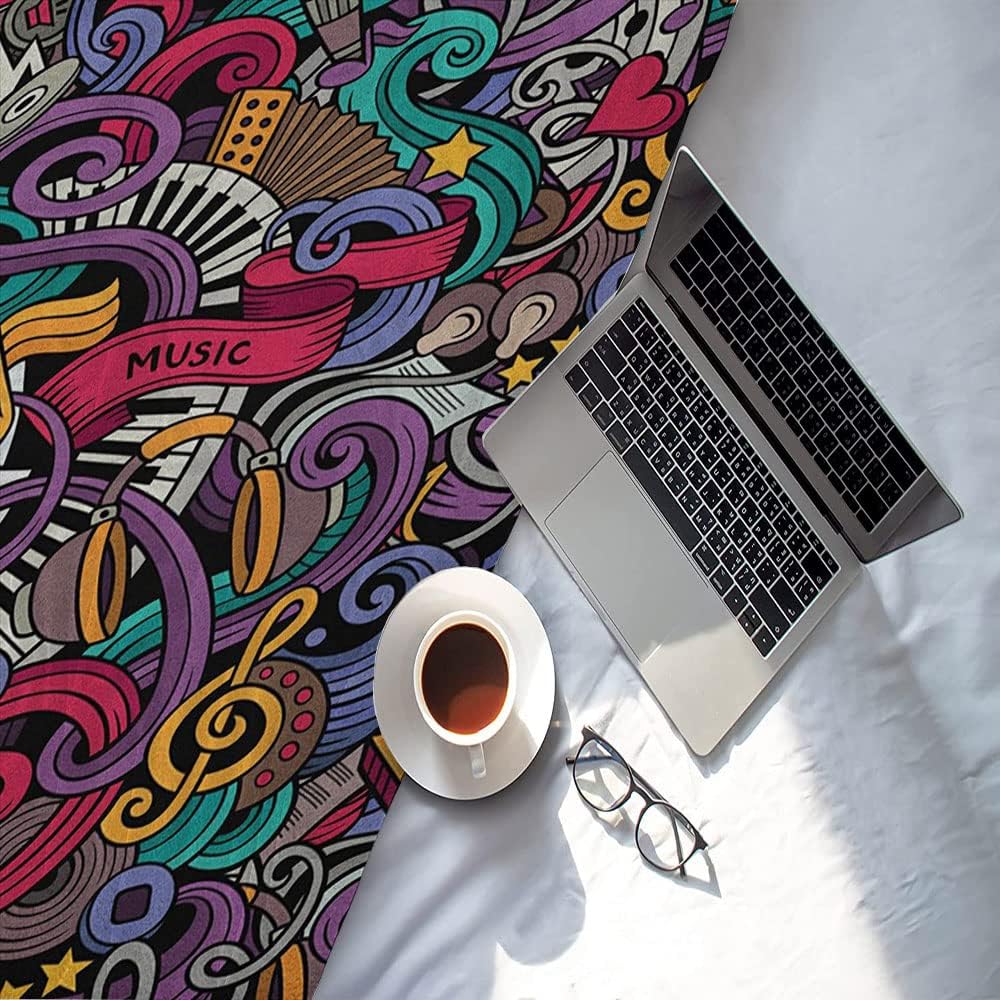 Gifts Blanket, Doodle Sofa Blanket Cover, Music Themed Hand Drawn Abstract Instruments, Soft Warm, 50 x 60inches, Suitable for Adults and Children, Multicolor